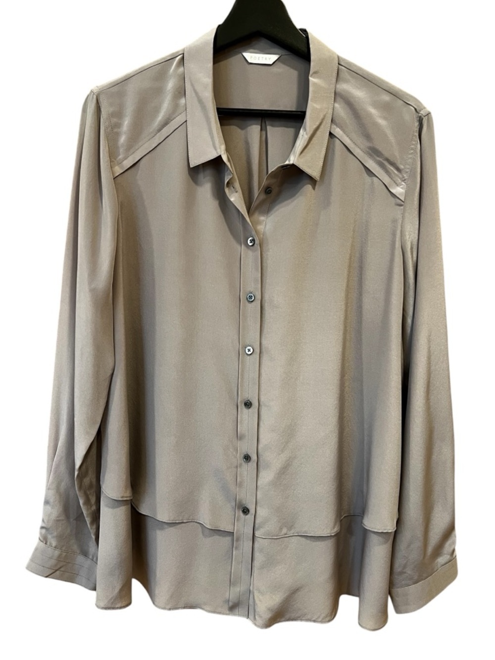 Poetry Taupe Satin Button-Up Blouse